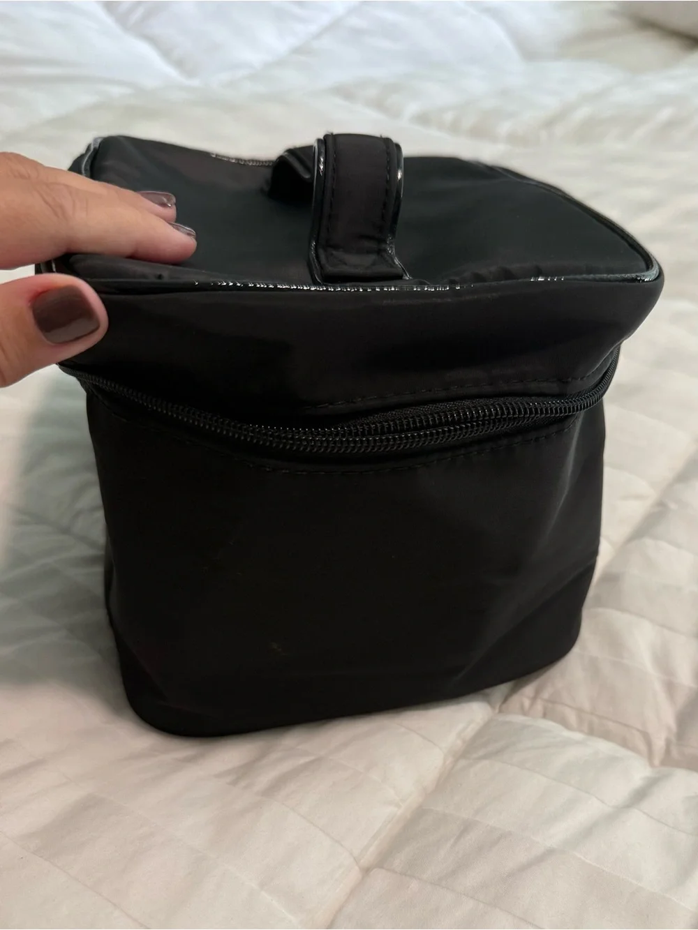 Victoria’s Secret Black Sequin Patch Cosmetic Case - Black with Red Accents